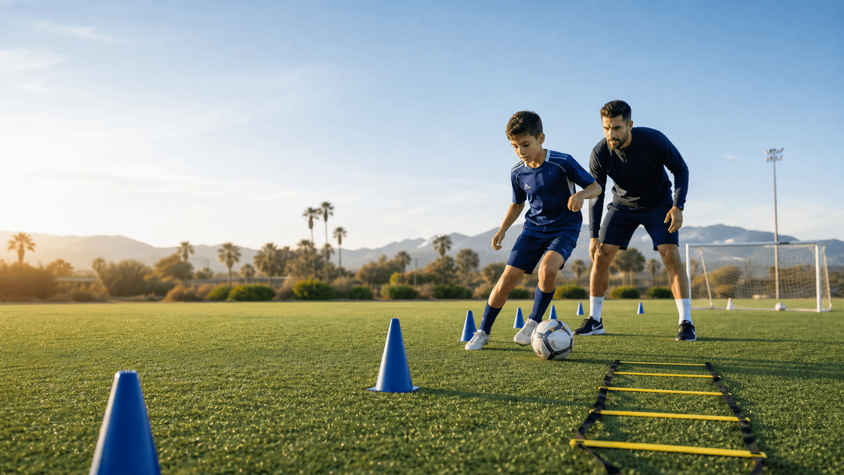 Soccer training cones and player development session